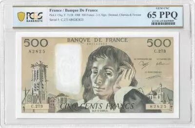 Frankreich 500 Francs - Pascal - 03-03-1988 - S�rie C.273 - PCGS 65 PPQ