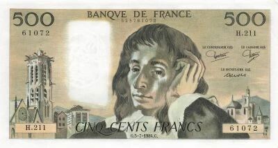 Frankreich 500 Francs - Pascal - 05-07-1984 - Serial H.211