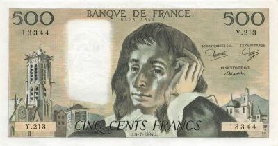 Frankreich 500 Francs - Pascal - 05-07-1984 - Serial Y.213
