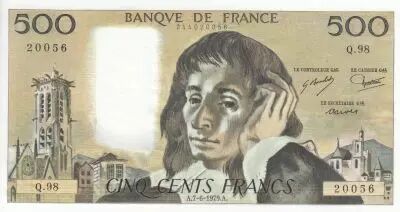 Frankreich 500 Francs - Pascal - 07-06-1979 - Serial Q.98