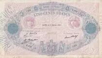 Frankreich 500 Francs - Pink and  blue - 02-02-1927 - Serial X.972 - P.66