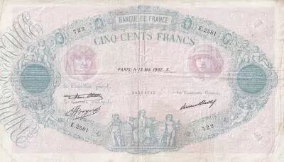 Frankreich 500 Francs - Pink and  blue - 13-05-1937 - Serial E.2581 - P.66