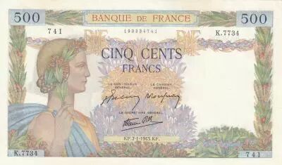 Frankreich 500 francs - The peace - 07-01-1943 - Serial K.7734
