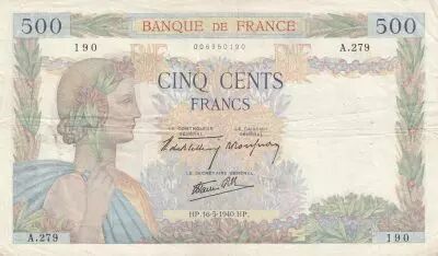Frankreich 500 francs - The peace - 16-05-1940 - Serial A.279