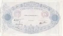 Frankreich 500 Francs Blue and pink - 02-11-1939 Serial V.3734