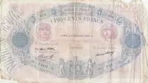Frankreich 500 Francs Blue and Pink - 03-09-1936- Serial U.2412