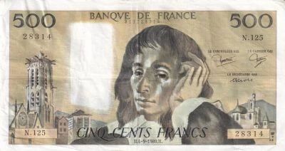 Frankreich 500 Francs Pascal - St Jacques Tower - 03-09-1980 - Serial N.125