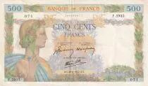 Frankreich 500 Francs Pax with wreath - 20-06-1942 - Serial F.5935