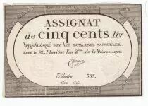 Frankreich 500 Livres 20 Pluviose An II (8.2.1794) - Sign. Chocus