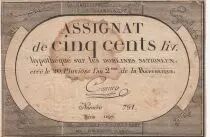 Frankreich 500 Livres 20 Pluviose An II (8.2.1794) - Sign. Crosnier