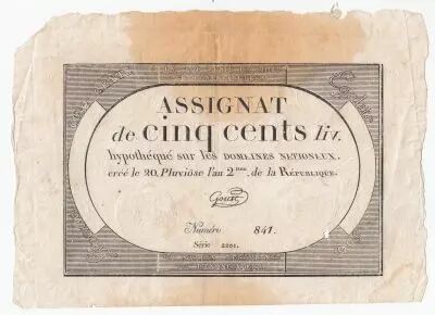 Frankreich 500 Livres 20 Pluviose An II (8.2.1794) - Sign. Goust