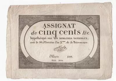 Frankreich 500 Livres 20 Pluviose An II (8.2.1794) - Sign. Noel