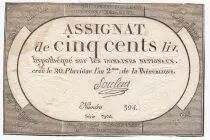 Frankreich 500 Livres 20 Pluviose An II (8.2.1794) - Sign. Souleux