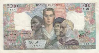 Frankreich 5000 Francs France and colonies - 08-03-1945 Serial Z.370 - VF - P.103