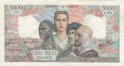 Frankreich 5000 Francs France and colonies - 15-03-1945 Serial M.392 - VF - P.103