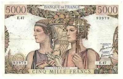 Frankreich 5000 Francs Sea and Countryside - 01-02-1951 - Serial E.47 - F.48.03