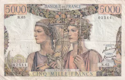 Frankreich 5000 Francs Sea and Countryside - 05-04-1951 - Serial N.65 - F.48.04