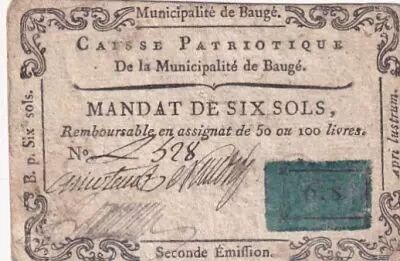 Frankreich 6 Sols - Maine et loire - Caisse Patriotique de Baug� - 08-06-1792