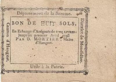 Frankreich 8 sols - Somme - Mayor of Hangest - 04-1793