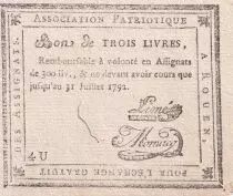 Frankreich Bon de trois livres - Seine Maritime - Association Patriotique - 1792