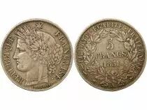 Frankreich Ceres - 5 Francs Silver 1851 A Paris - Silver