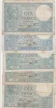 Frankreich LOT 5 x10 Francs Minerva - 1940 - various issuing date - G to VG