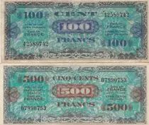Frankreich Lot 500 Francs AMC (Flag) + 100 Francs AMC (Flag)-  without serial -  VF