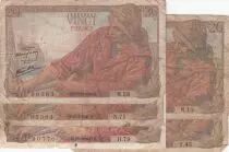 Frankreich Lot 5x20 Francs - Fisher - 1942 and 1943 - P.100