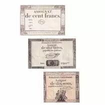 Frankreich Lot of 3 assignats - Varieties years and serials - F to VF