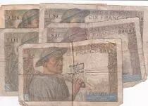 Frankreich Lot of 5 x10 Francs Miner - 1942 to 1946 - 5 issuing date - aF