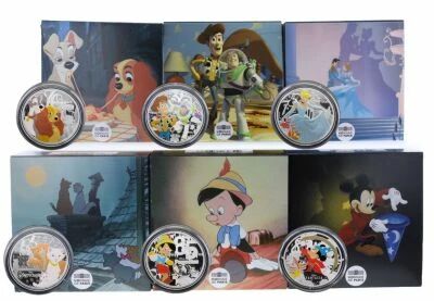 Frankreich Lot of 6 x 10 Euro Colorized Silver Coins BE 2025 - Disney Classics