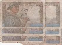 Frankreich Lot of 6x10 Francs Miner - 1942 to 1944 - 5 issuing date - G to aF
