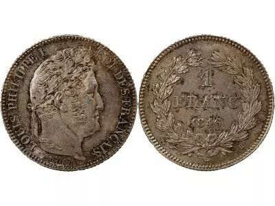 Frankreich Louis Philip I - 1 Silver Franc, Laureate Head -1846 B Rouen
