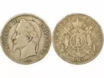 Frankreich Napoleon III - 2 Silver Franc, Laureate Head - 1866 BB Strasbourg