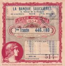 Frankreich National lotery - La banque Saucli�res - 1934