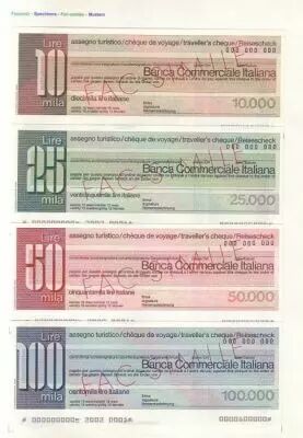 Frankreich S�rie 4 Sp�cimens Traveller-Check Banca Commerciale Italiana - 1980