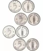 Frankreich Set of 4 Coins of 5 Centimes EPI - 1961 to 1964