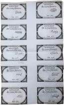 Frankreich Sheet of 10 notes of  5 Livres - 10 Brumaire Year II (31.10.1793) - Serial 22355