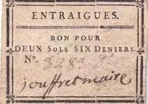 Frankreich Voucher for two sols - Six Deniers - Vaucluse - Entraigues - n&deg;3289