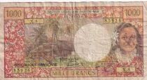 Franz&ouml;sische Polynesien 1,000 Francs - Traditional House - The Church of Vao and a Kagu Bird - ND (1971-1983) - Series X.8