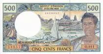 Franz�sische Polynesien 500 Francs Fisherman - Marquises Islands - 1992 - Serial O.011 - UNC - P.1e