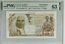 Franz&ouml;sischen Antillen 1 NF on 100 Francs - La Bourdonnais - Specimen - ND (1961) - P.1 - PMG 63