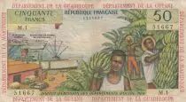 Franz�sischen Antillen 50 Francs Banana harvest - 1964 - Serial M.1 - F to VF - P.9 a - 1st signature