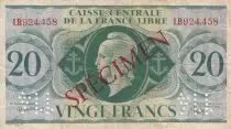 Franz�sisches �quatoriales Afrika 20 Francs Marian - France Libre - 1941 - Specimen LB924458