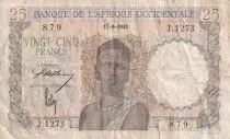 Franz&ouml;sisches Westafrika 25 Francs - Woman - Man with a cow - 1943 - Serial J.1273 - F - P.38