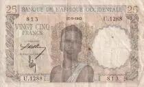Franz&ouml;sisches Westafrika 25 Francs - Woman - Man with a cow - 1943 - Serial U.1288 - F to VF - P.38