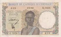 Franz�sisches Westafrika 25 Francs - Woman, Man with a cow - 1943 - Serial  G.1626- XF - P.38