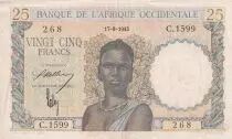 Franz�sisches Westafrika 25 Francs - Woman, Man with a cow - 1943 - Serial C.1599 - VF+ - P.38