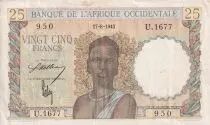 Franz�sisches Westafrika 25 Francs - Woman, Man with a cow - 1943 - Serial U.1677 - VF+ - P.38
