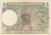 Franz&ouml;sisches Westafrika 5 Francs - Coffe tree - Man weaving - 10/03/1938 - Serial X.4308 - F - P.21